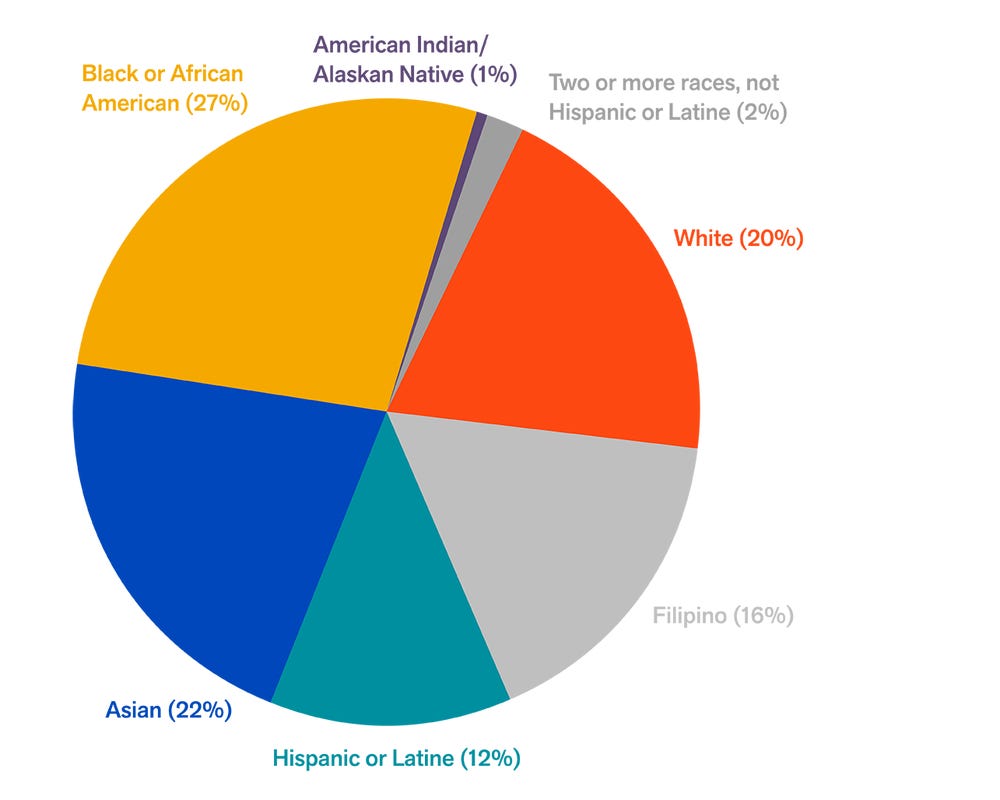 Pie chart showing City staff demographics (race and ethnicity) for 2023