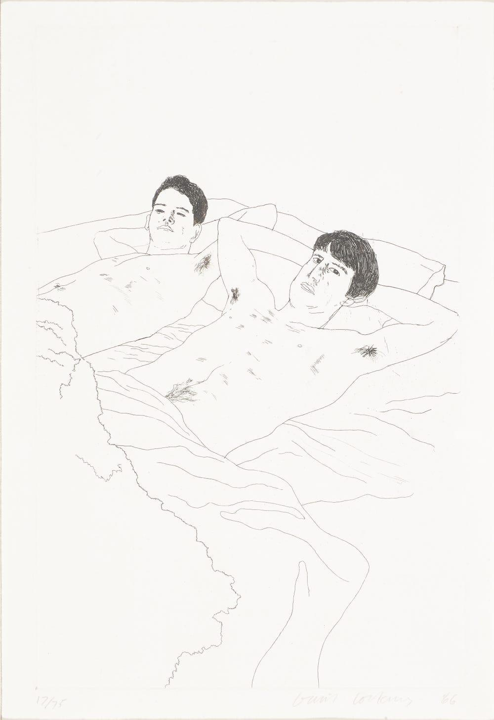 sketch of two men in bed together