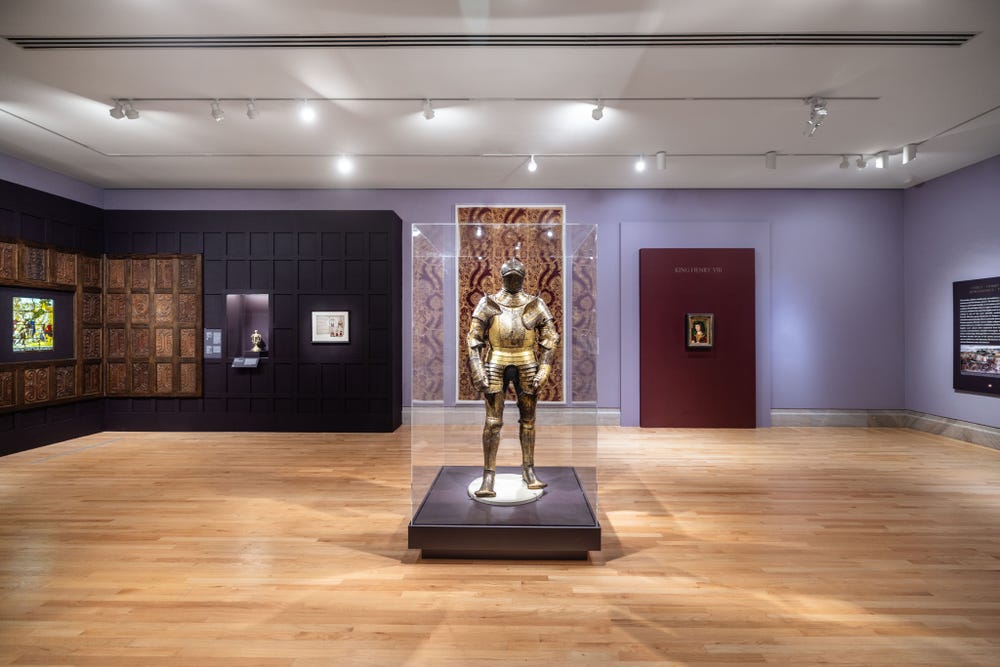 Suit of armor in a gallery.