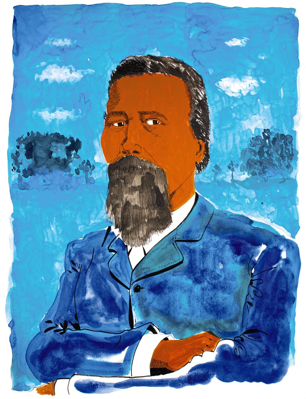Portrait of Edward Bannister in a blue suit