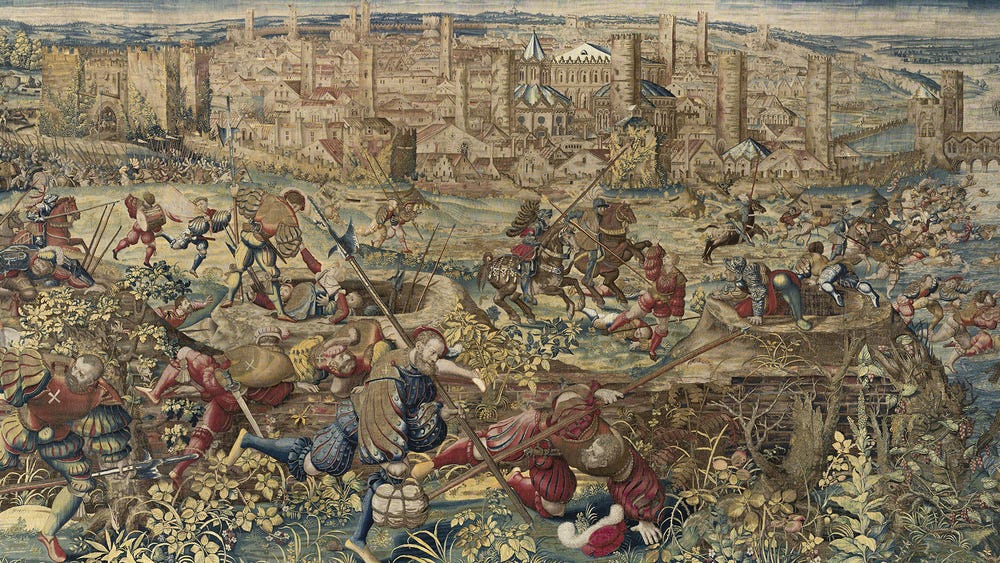 Tapestry illustrating a battle scene