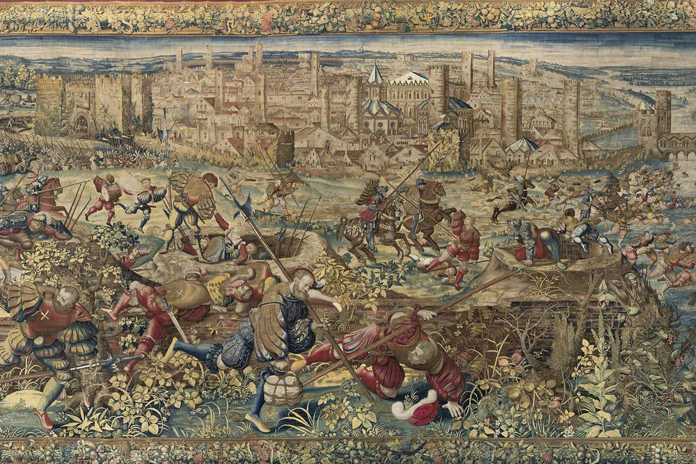 Tapestry illustrating a battle scene