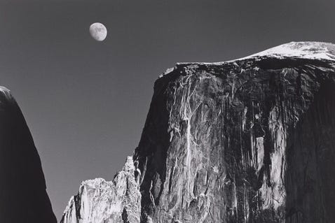 Black and white photograph of Yosemite by Ansel Adams