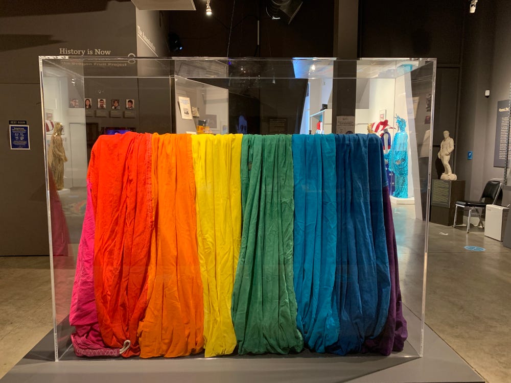 Rainbow flag in a glass case
