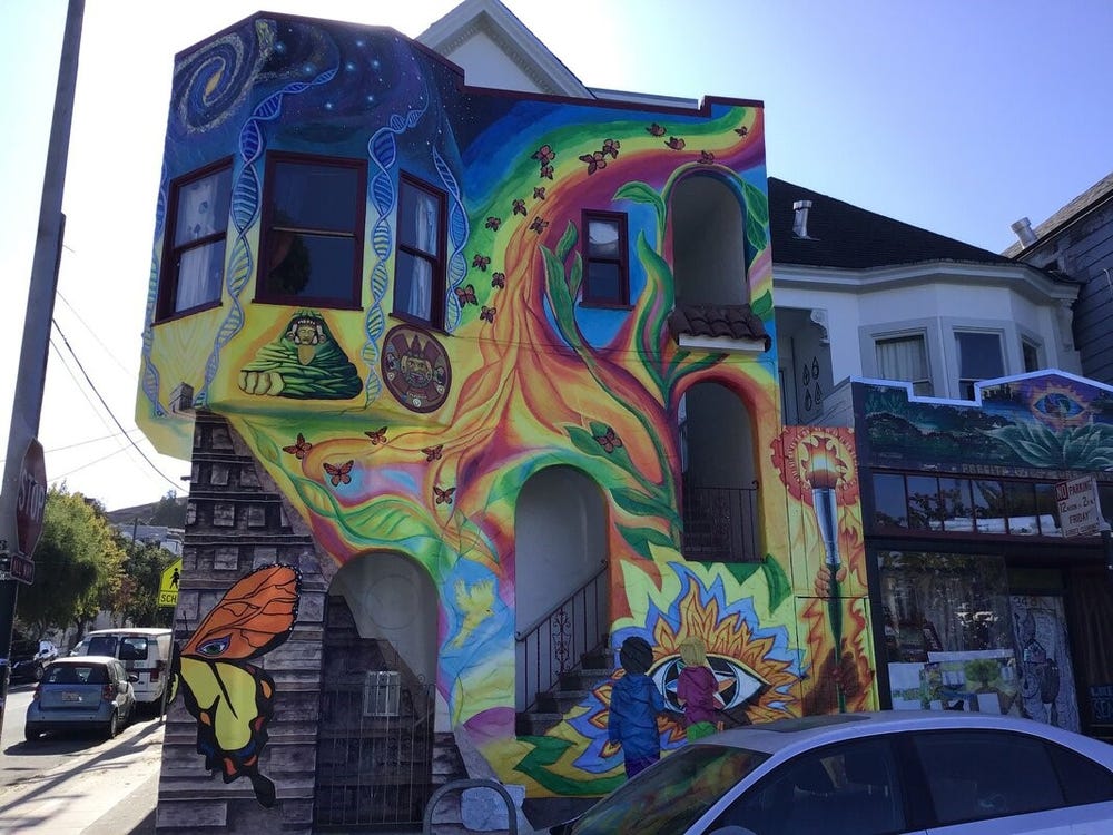 building with colorful mural