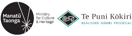 Maori Taonga Ministry for Culture & Heritage + Te Puni Kokiri logos