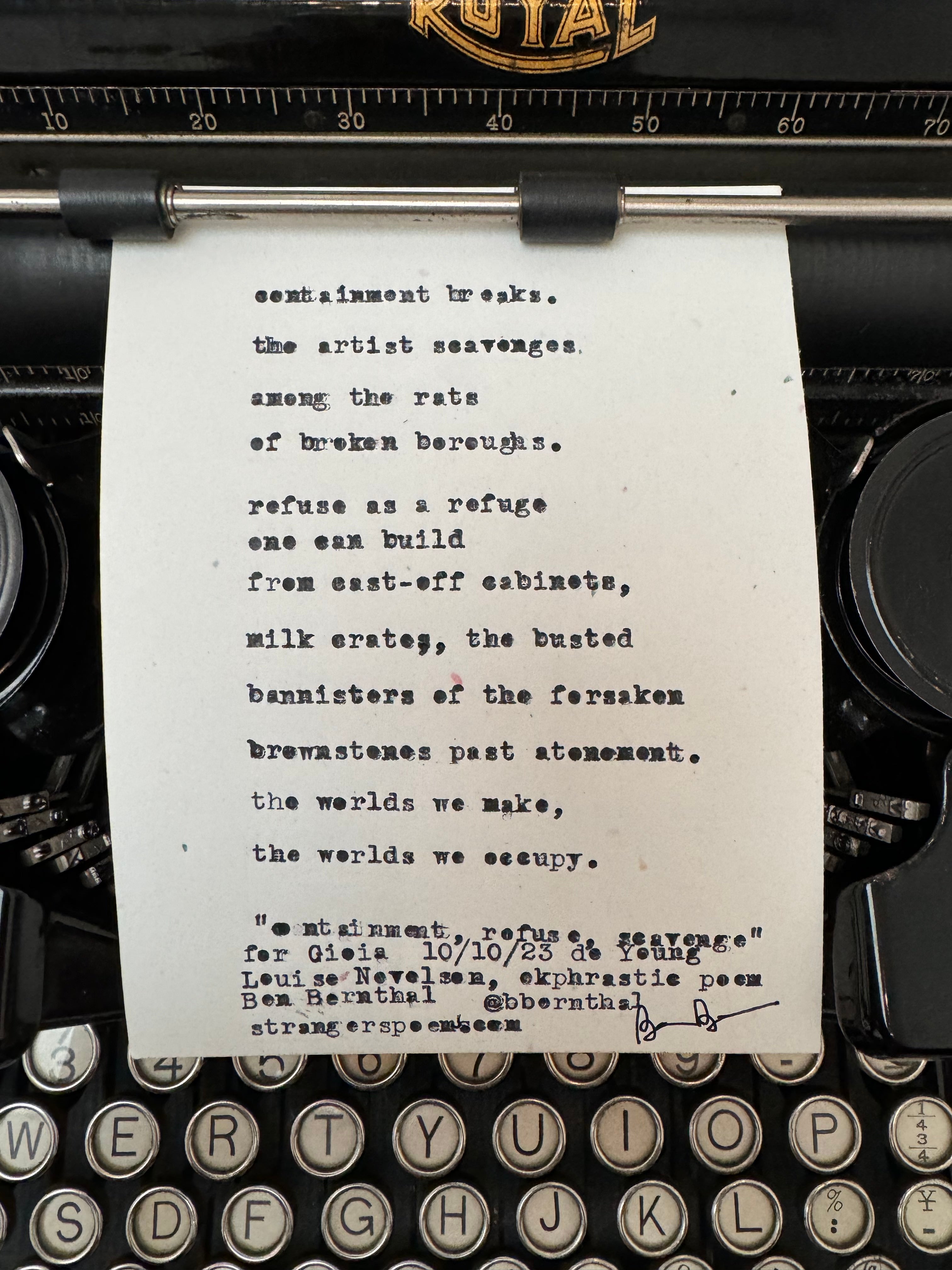 Typewritten poem by Ben Bernthal