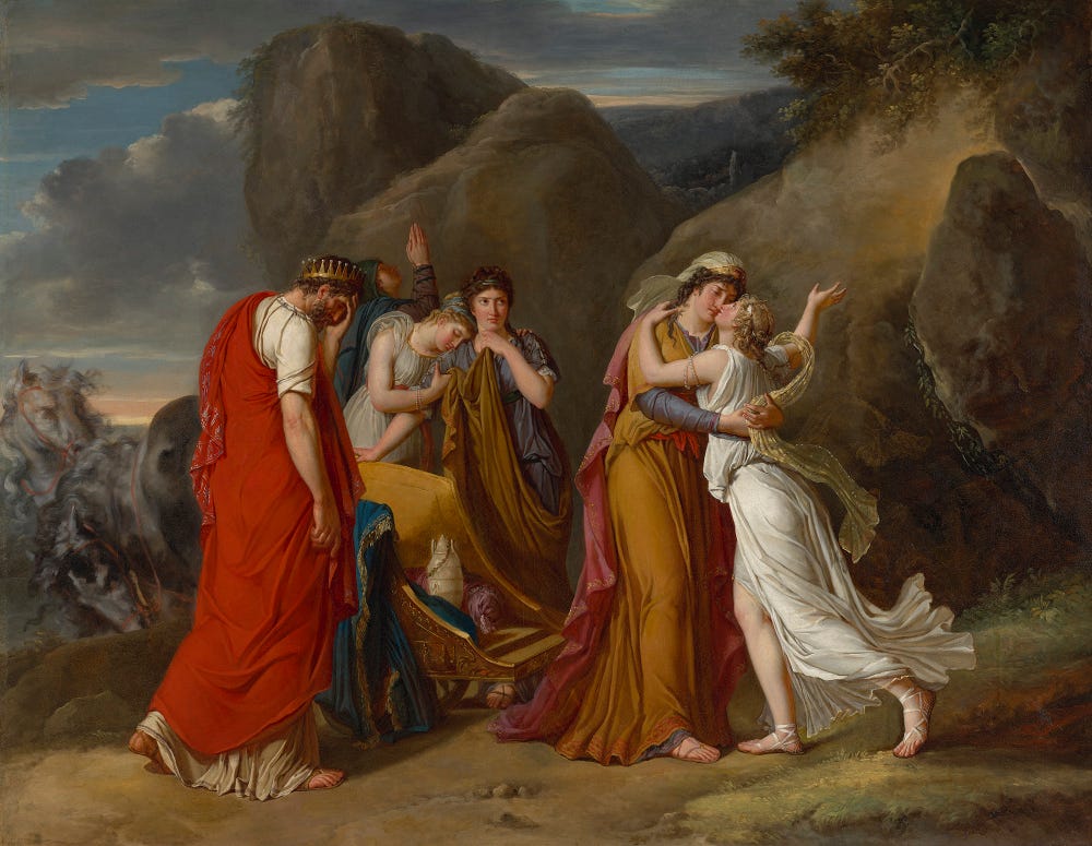 Painting of Psyche saying goodbye to her family by Marie-Guillemine Benoist