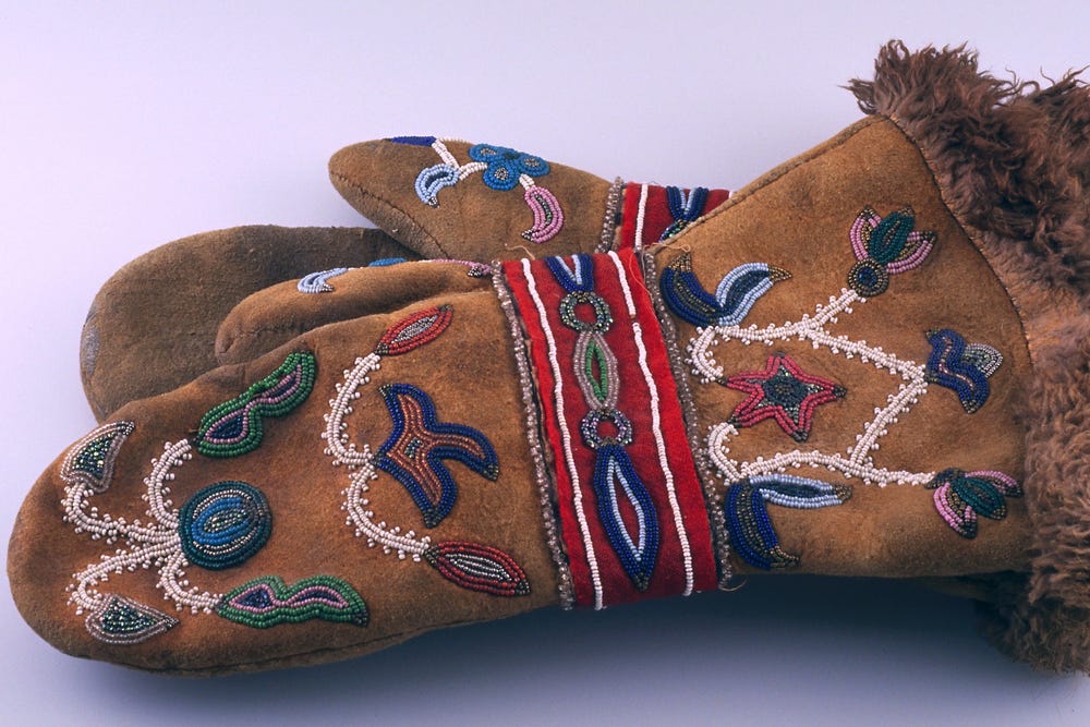 Mittens with beaded designs