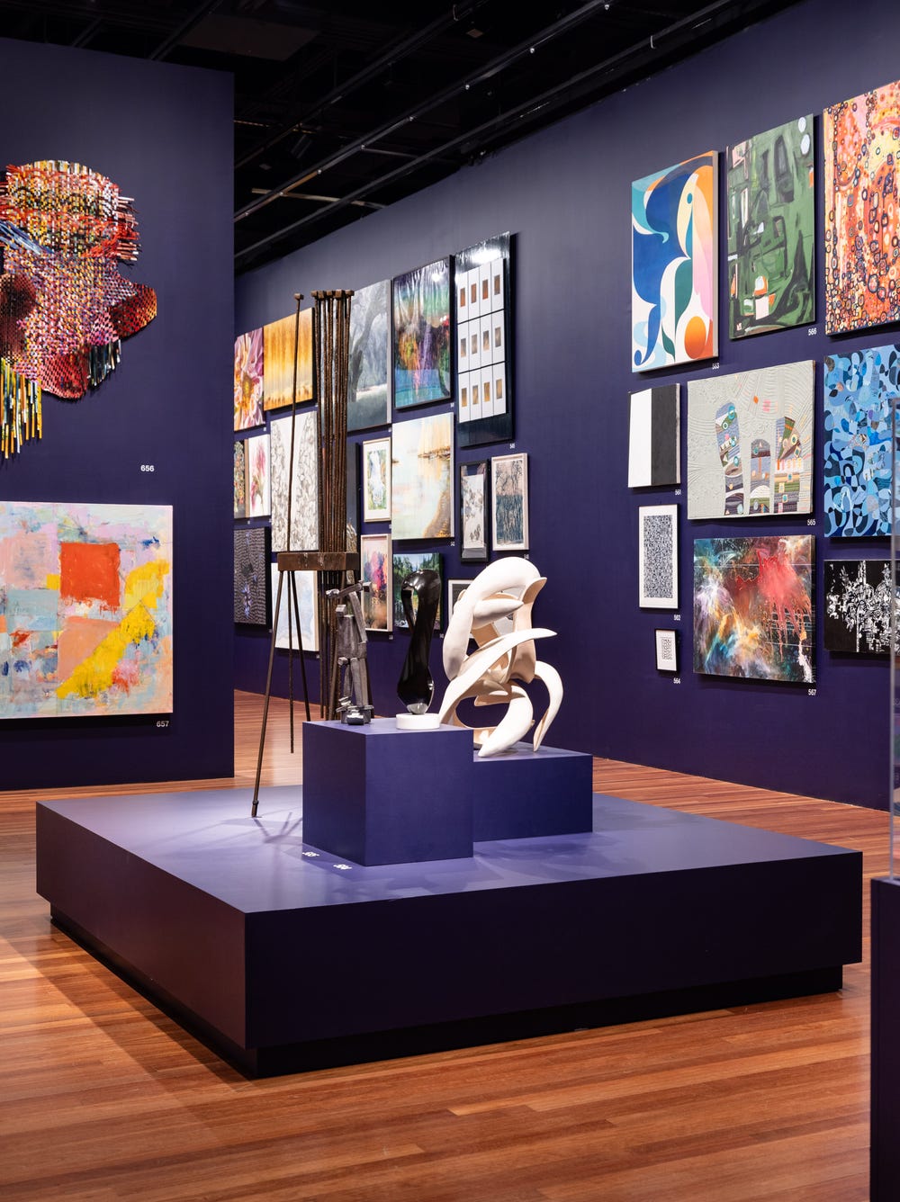 Artworks hanging in de Young Open 2023 exhibition