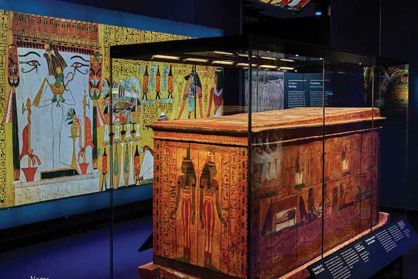 Wooden coffin inside of art exhibition