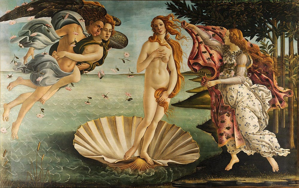 naked woman standing in a clamshell