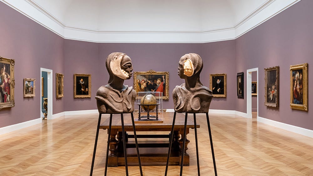 Busts on display in an art gallery