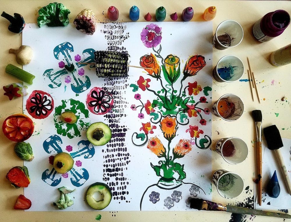 Vegetable Stamp Floral Art-Making