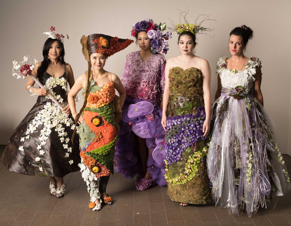 women modeling floral fashions