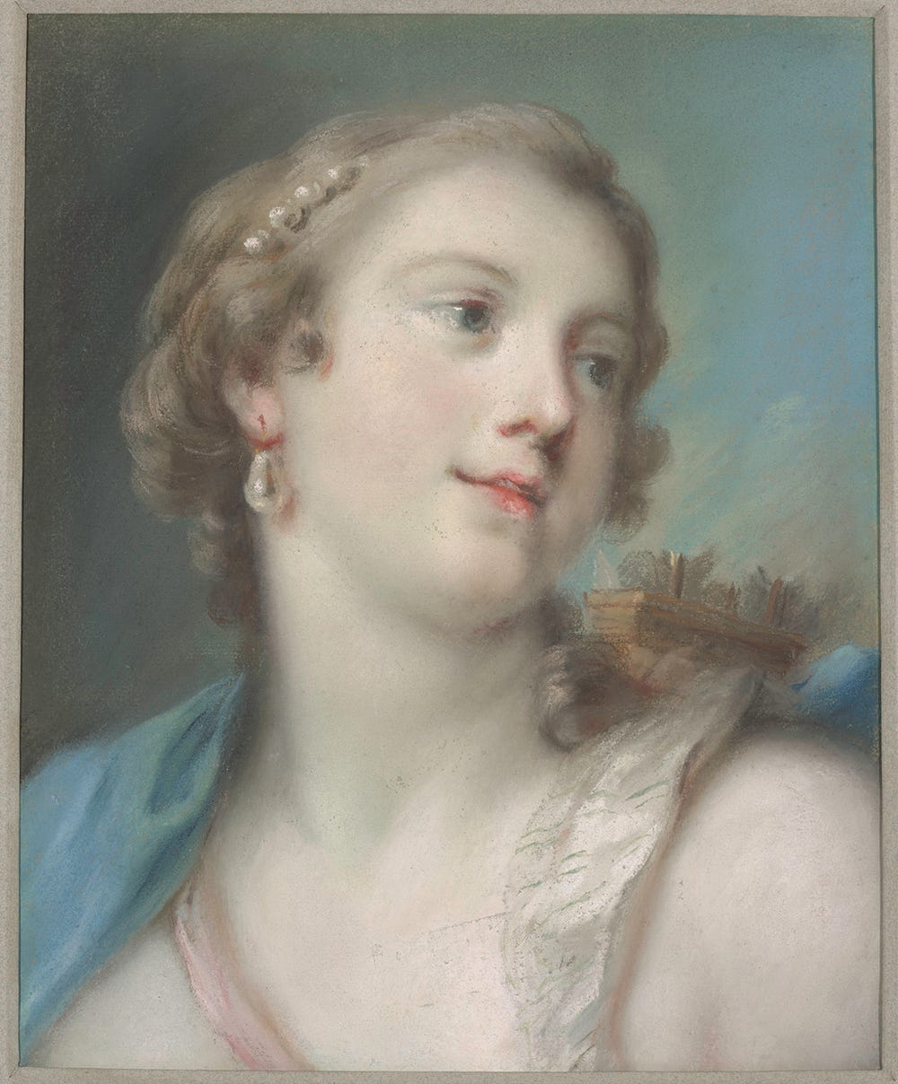 a pastel of a woman looking to the side