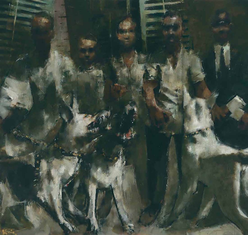 group of Black boys and barking dogs