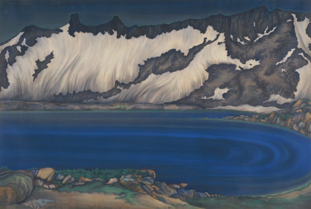 landscape with a blue lake and mountains