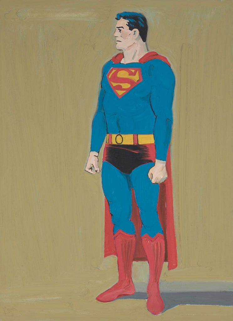 painting of superman looking off to the side with clenched fists
