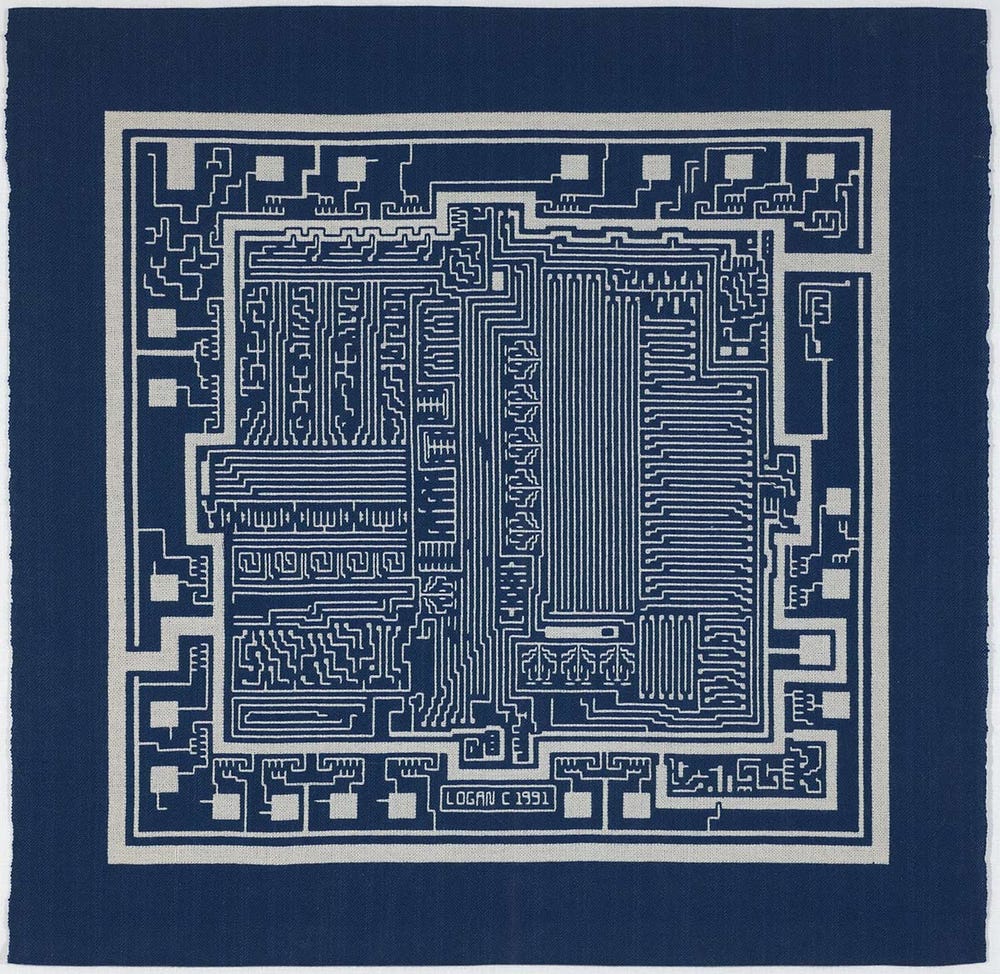 blue textile with geometric designs