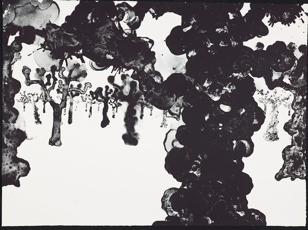 print of abstracted black trees on white