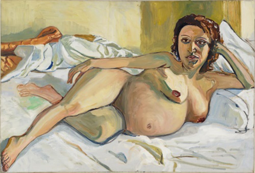 painting by Alice Neel of nude pregnant woman