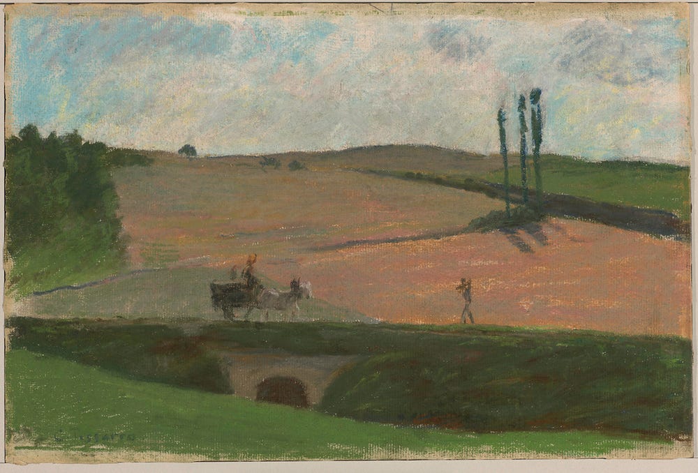 painting with green landscape and blue sky