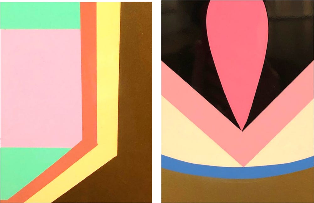 details of Judy Chicago's car hood artwork showcase the artist's clean lines