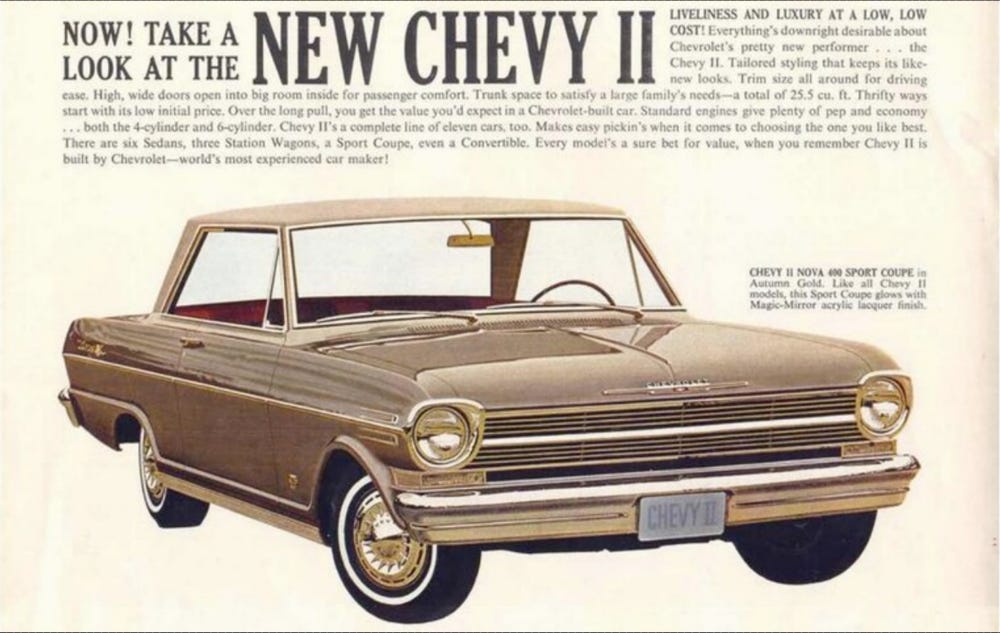 advertisement about a Chevy II Nova