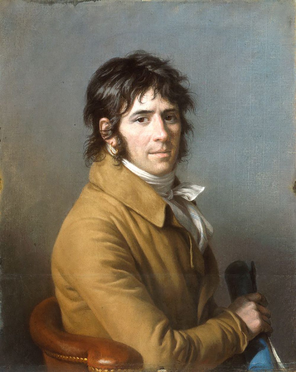 pastel of a man with brown hair looking out to the viewer