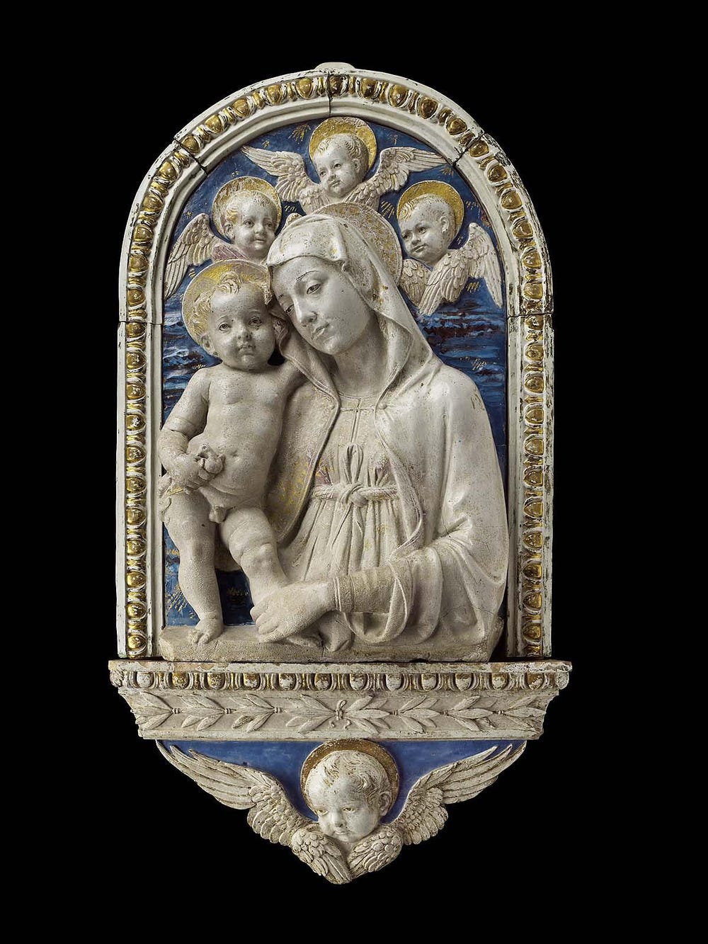 Virgin Mary and Child relief with gold detailing