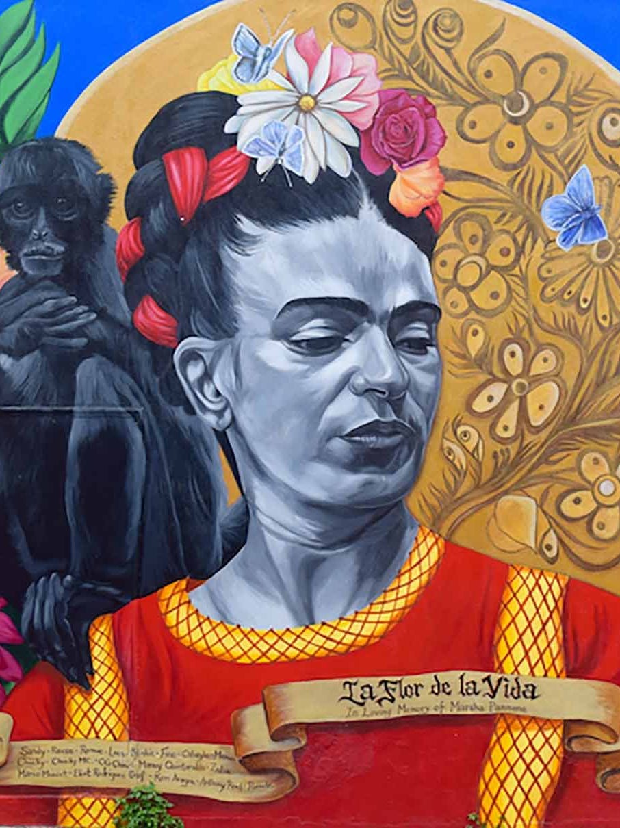 Colorful mural of Frida Kahlo
