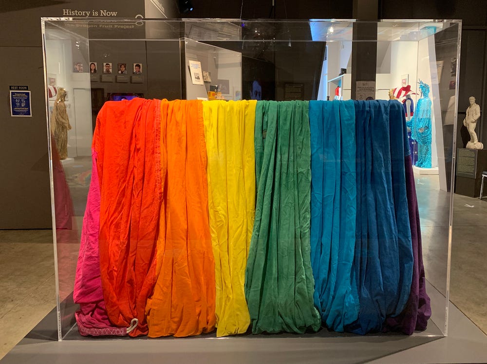 rainbow colored fabric in a case