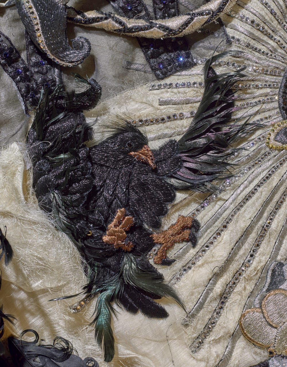 embroidered bird on Alternate Universe dress