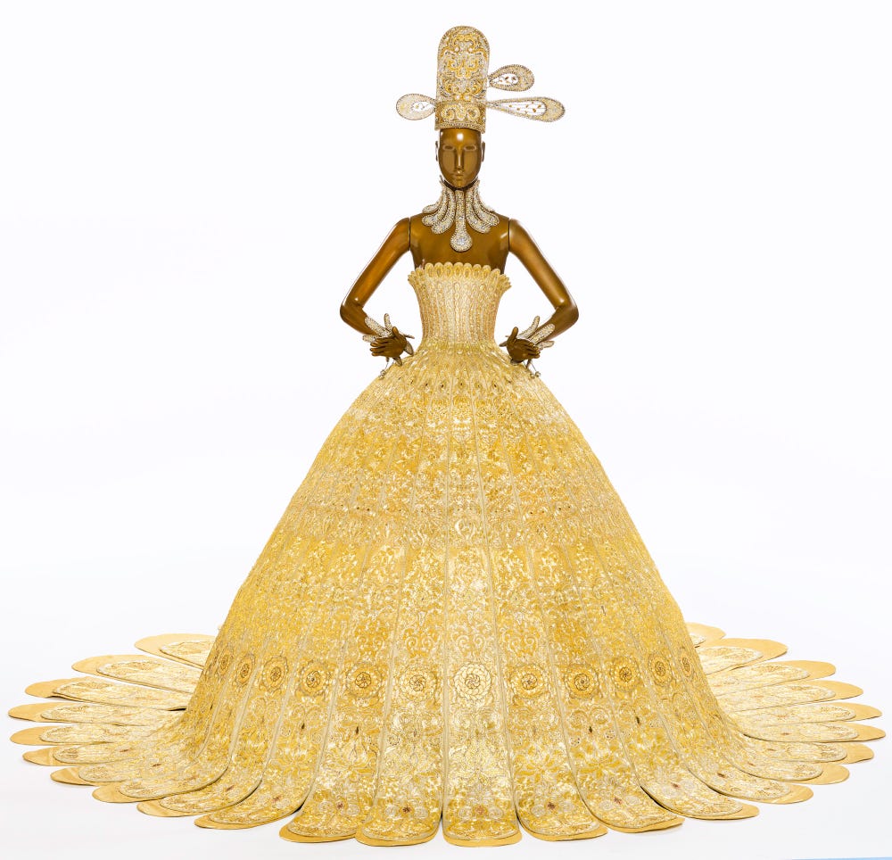 mannequin wearing gown designed by Guo Pei