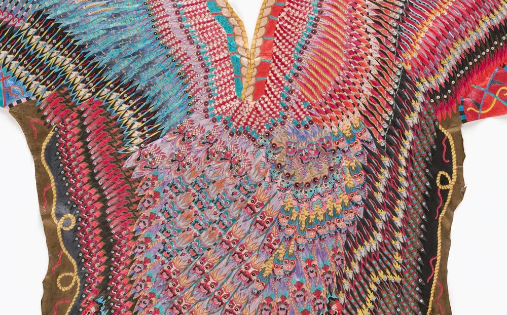 close-up of multicolored cape