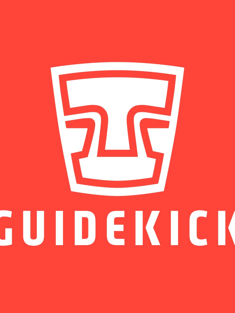 Guidekick logo on red background.