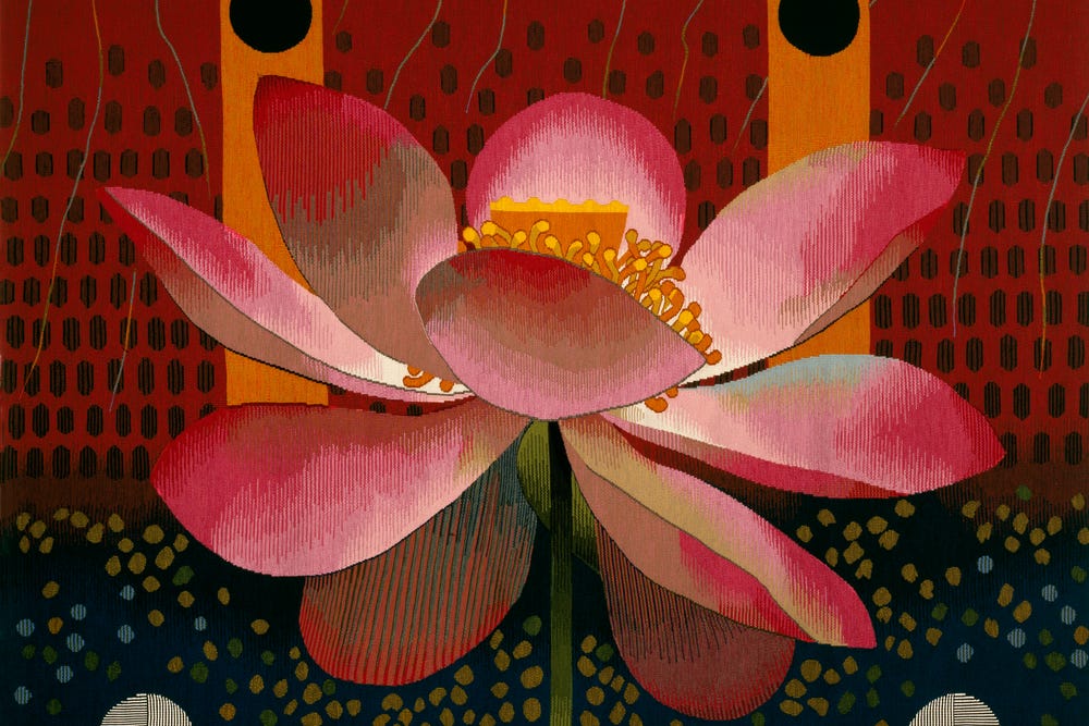 red and pink flower tapestry