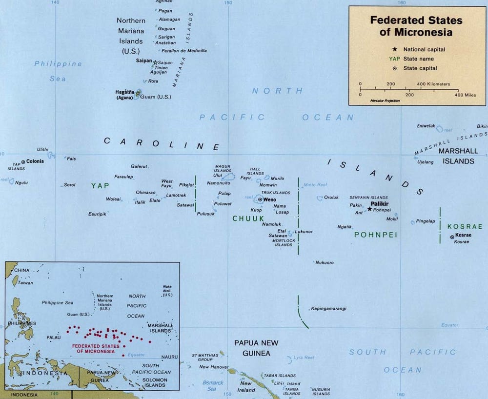 Map of the Caroline Islands Micronesia
