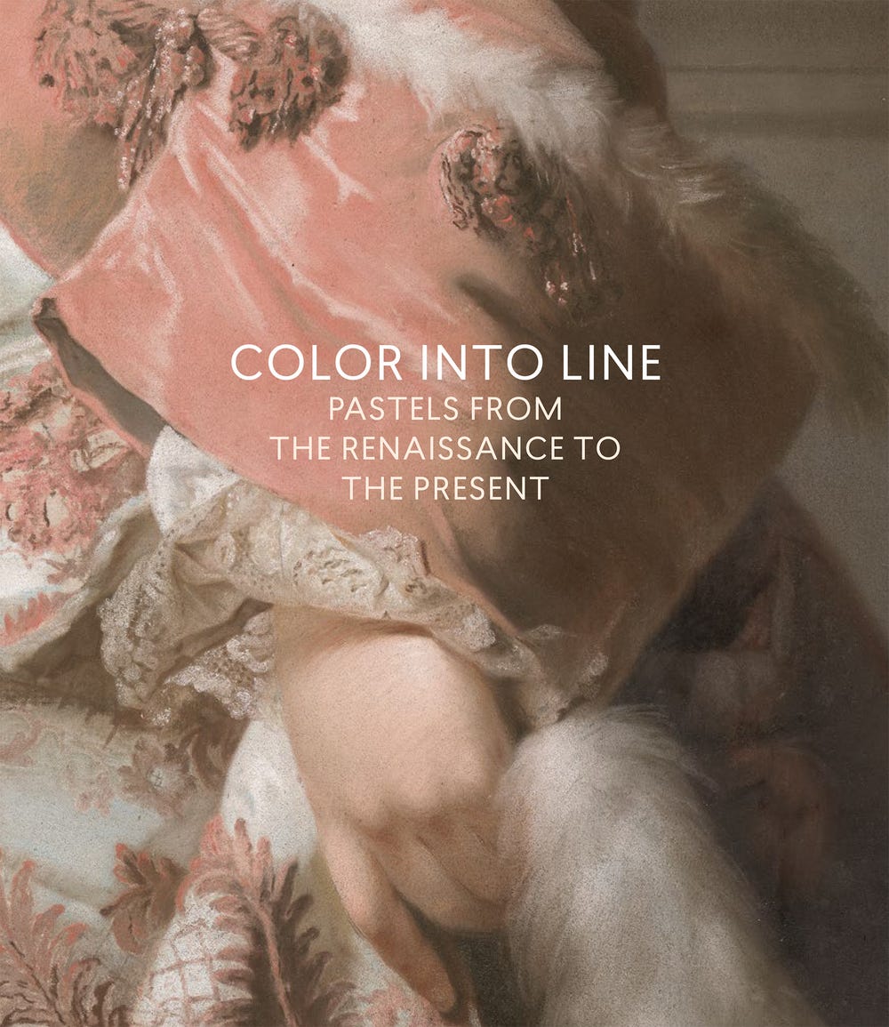 Book jacket featuring close-up pink pastel painting with "Color into Line" text
