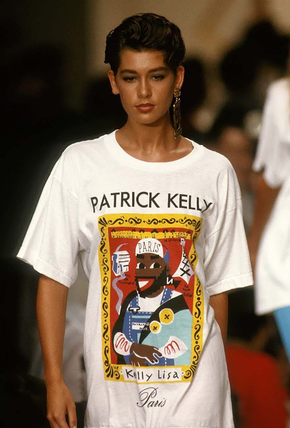 Model wearing a Patrick Kelly tshirt