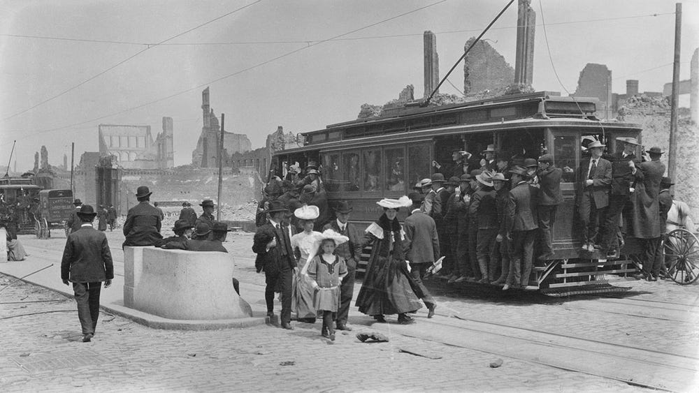 people packed on a streetcar