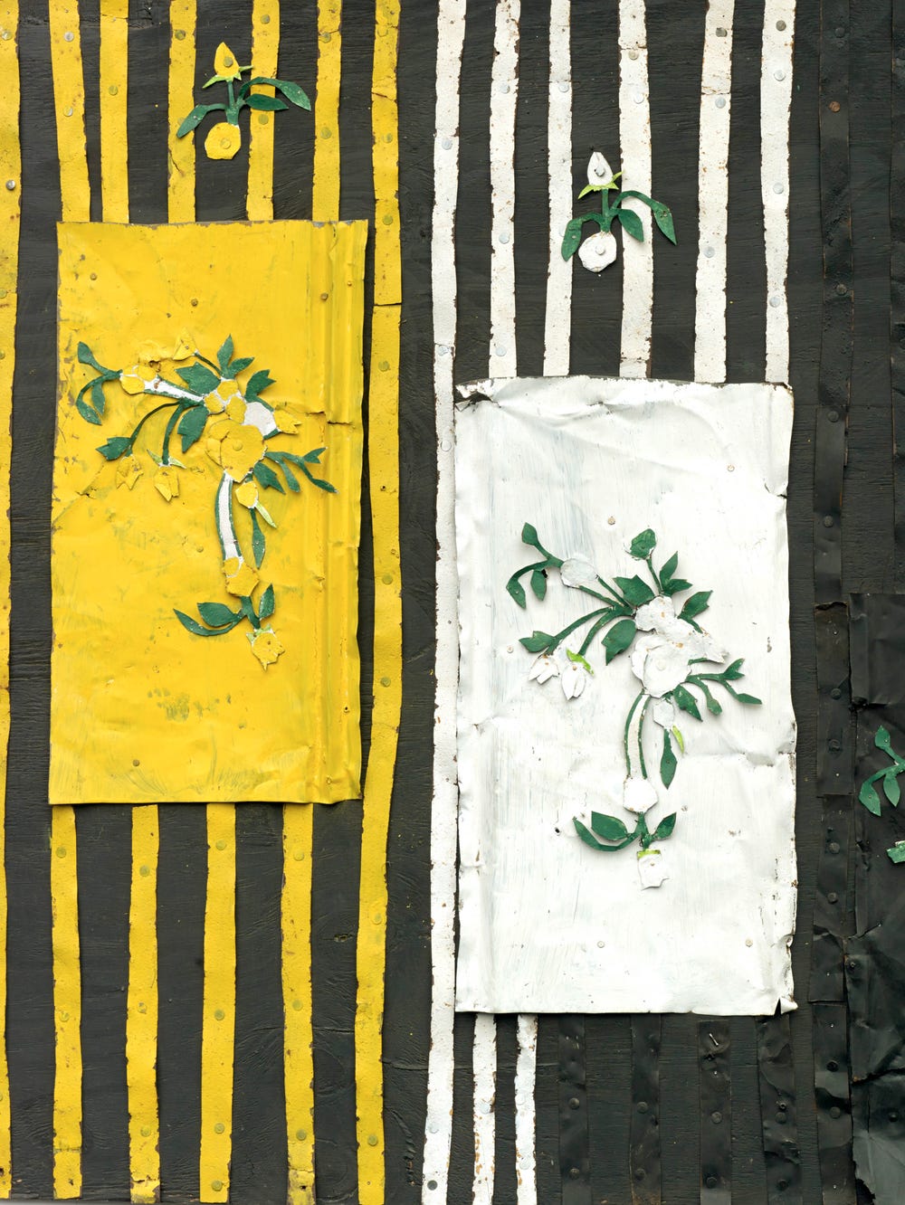 assemblage with stripes and flowers