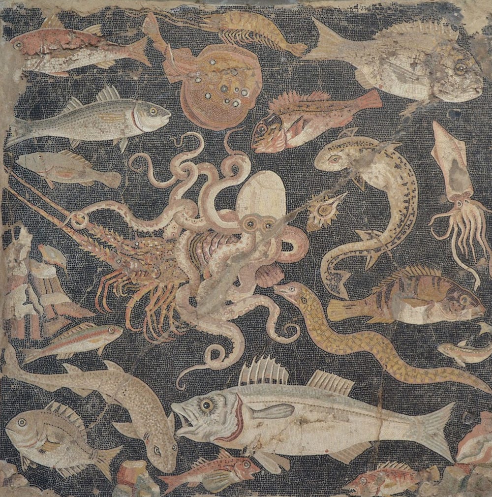 Mosaic featuring undersea creatures