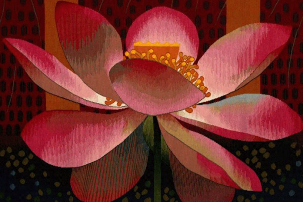 Pink flower on tapestry
