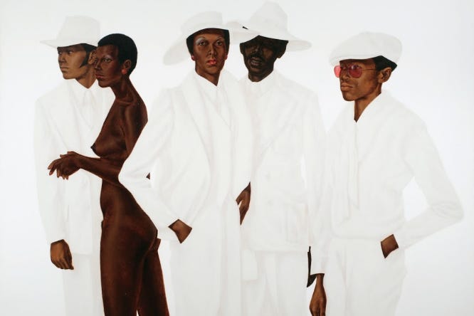 Painting of group of people dressed in white.