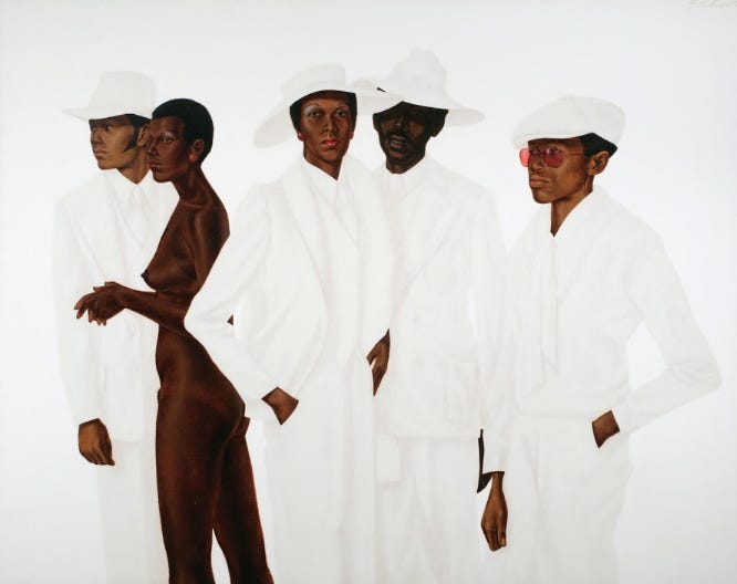 Painting of group of people dressed in white.