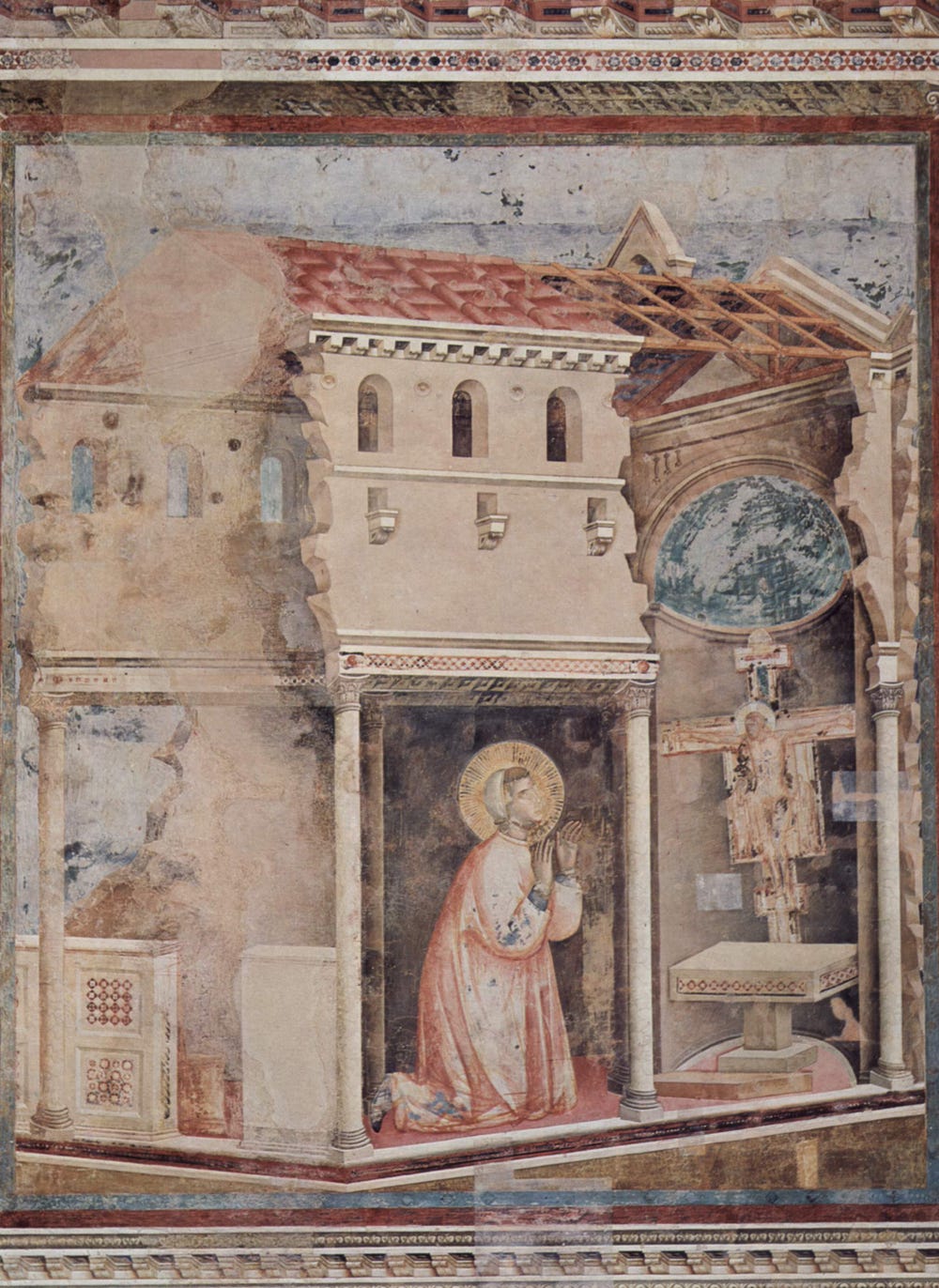 fresco of a man praying in a church
