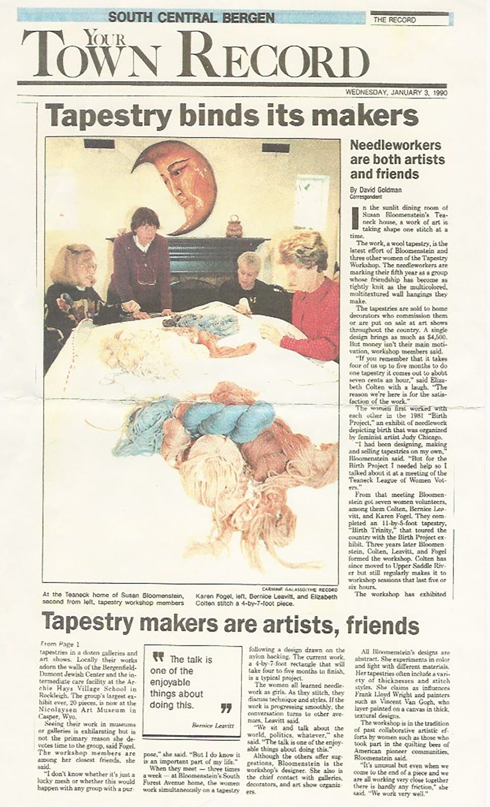 Newspaper article about the Teaneck Seven with a photo of the artists working