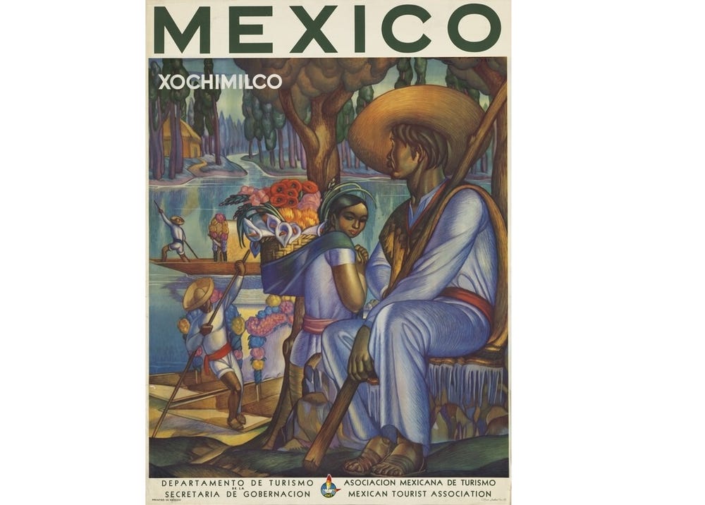 cover of a magazine with an illustration of a man and woman in the foreground and a boat on a waterway